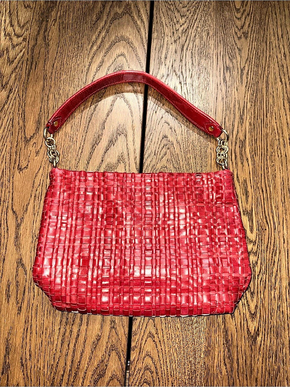 Vintage Elliott Lucca Woven Shoulder Bag in Red Leather